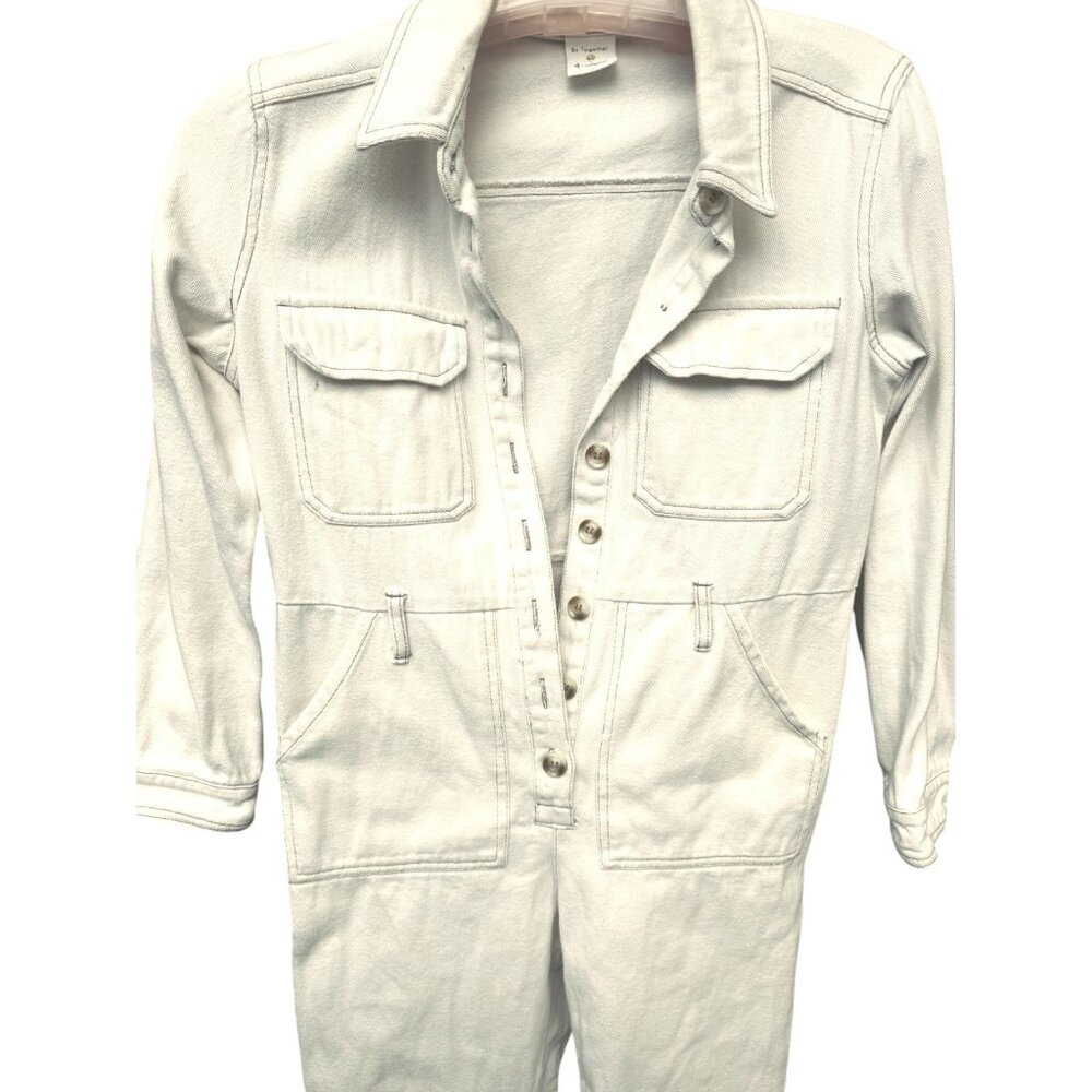 By Together Womens Cream  Denim Jumpsuit Size S